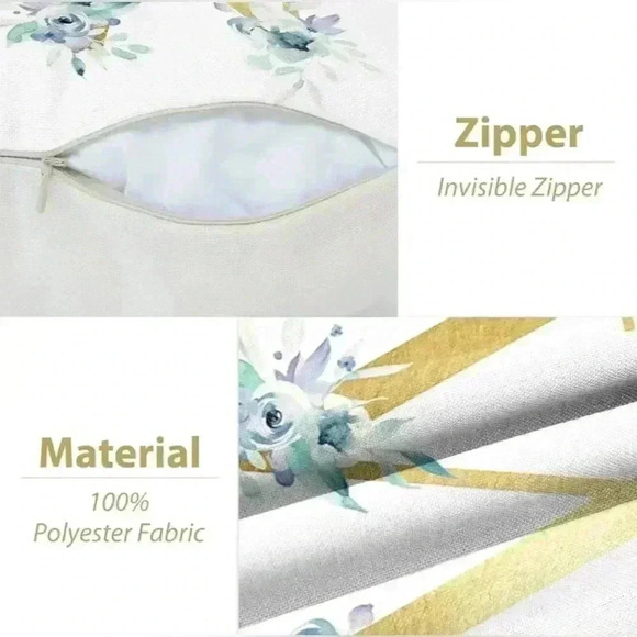 Pillow Covers 18x18” 1 pc W Alphabet Linen White/Gold W Blue Floral Boho Cottage - Picture 10 of 16